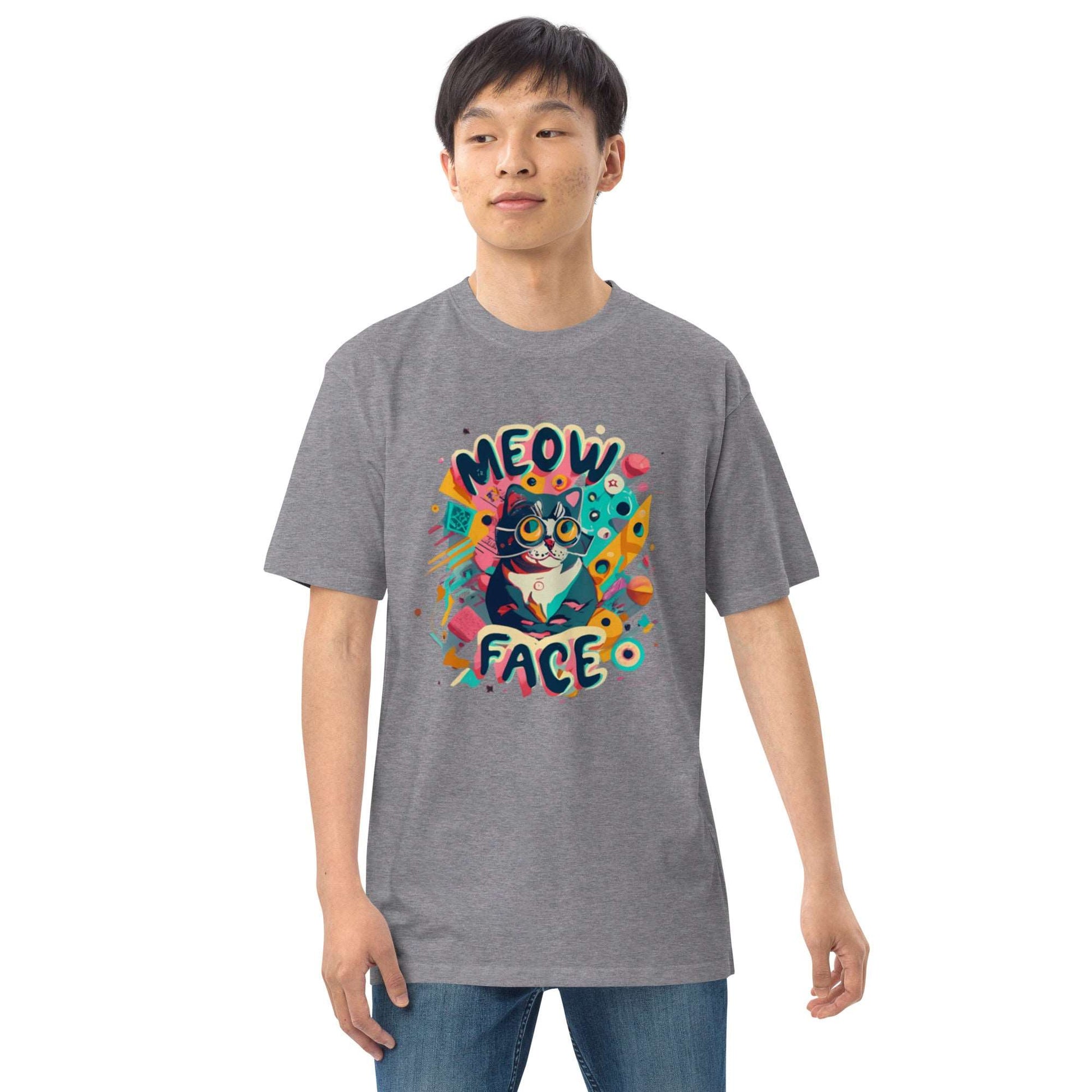 Meow Face Nerd Cat Men’s premium heavyweight tee - Faces Of Meow