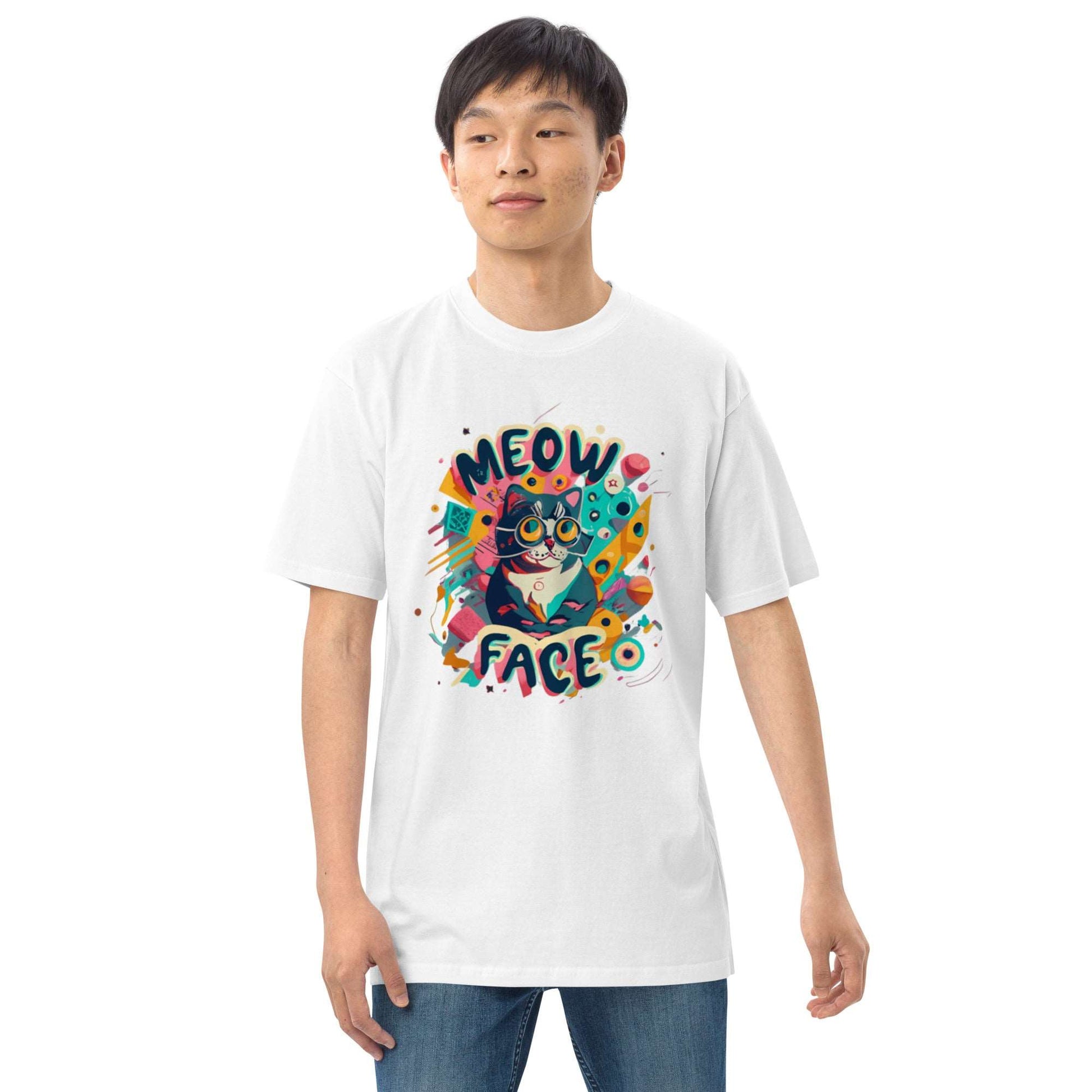 Meow Face Nerd Cat Men’s premium heavyweight tee - Faces Of Meow