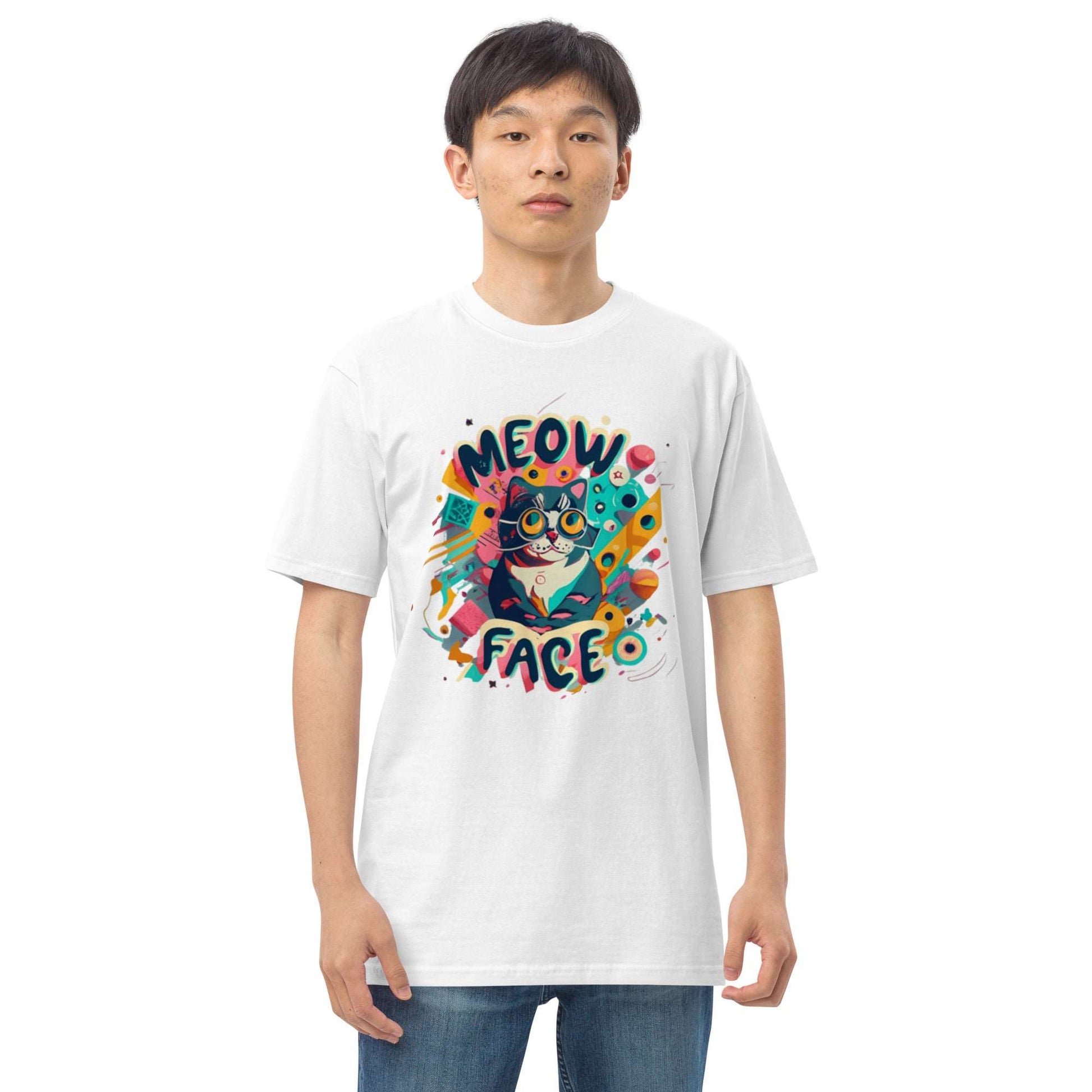 Meow Face Nerd Cat Men’s premium heavyweight tee - Faces Of Meow