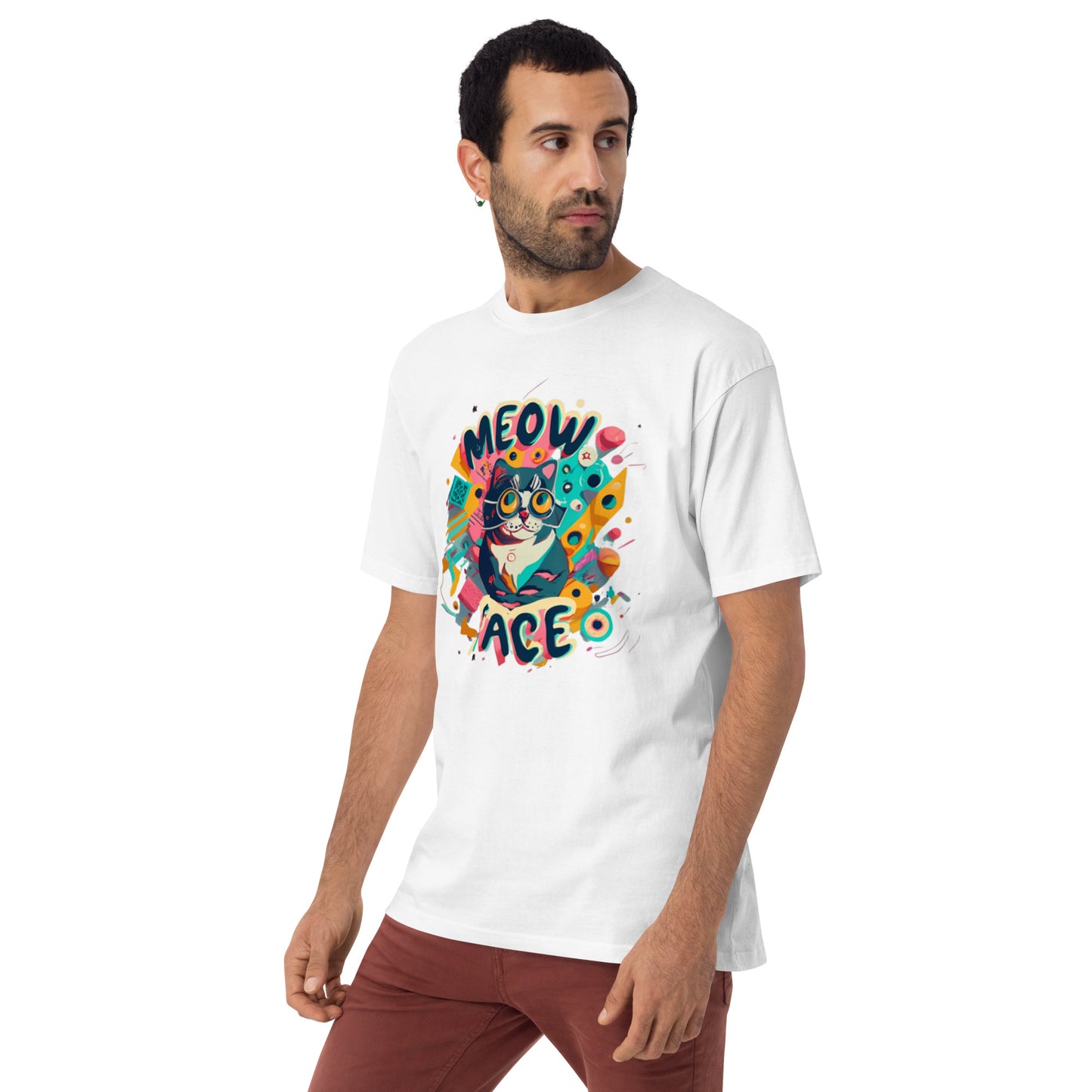 Meow Face Nerd Cat Men’s premium heavyweight tee - Faces Of Meow