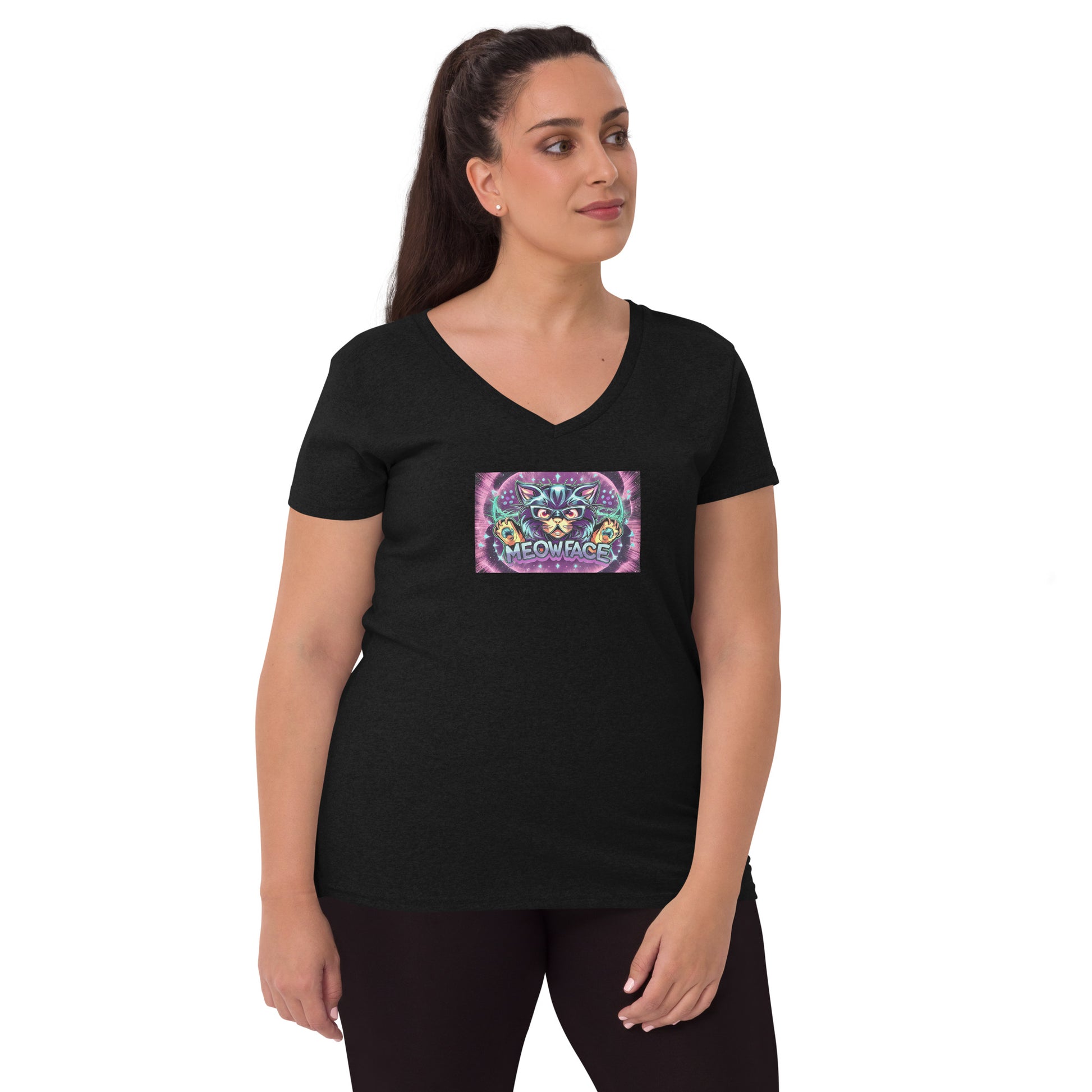 Meow Face “Space-Cat” Women’s recycled v-neck t-shirt - Faces Of Meow