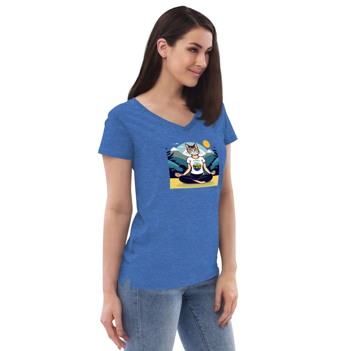 Yoga-Cat Women’s recycled v-neck t-shirt - Faces Of Meow