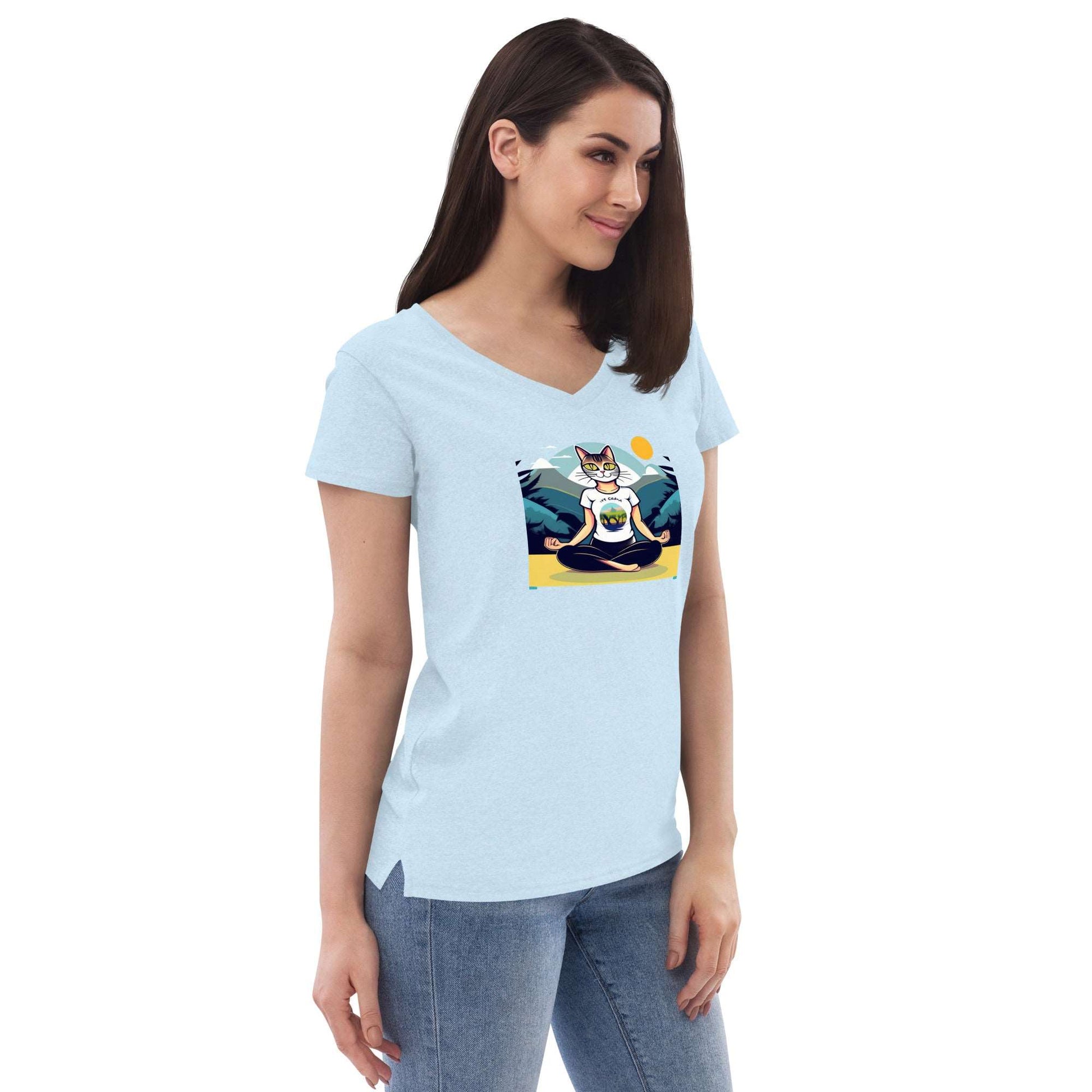 Yoga-Cat Women’s recycled v-neck t-shirt - Faces Of Meow