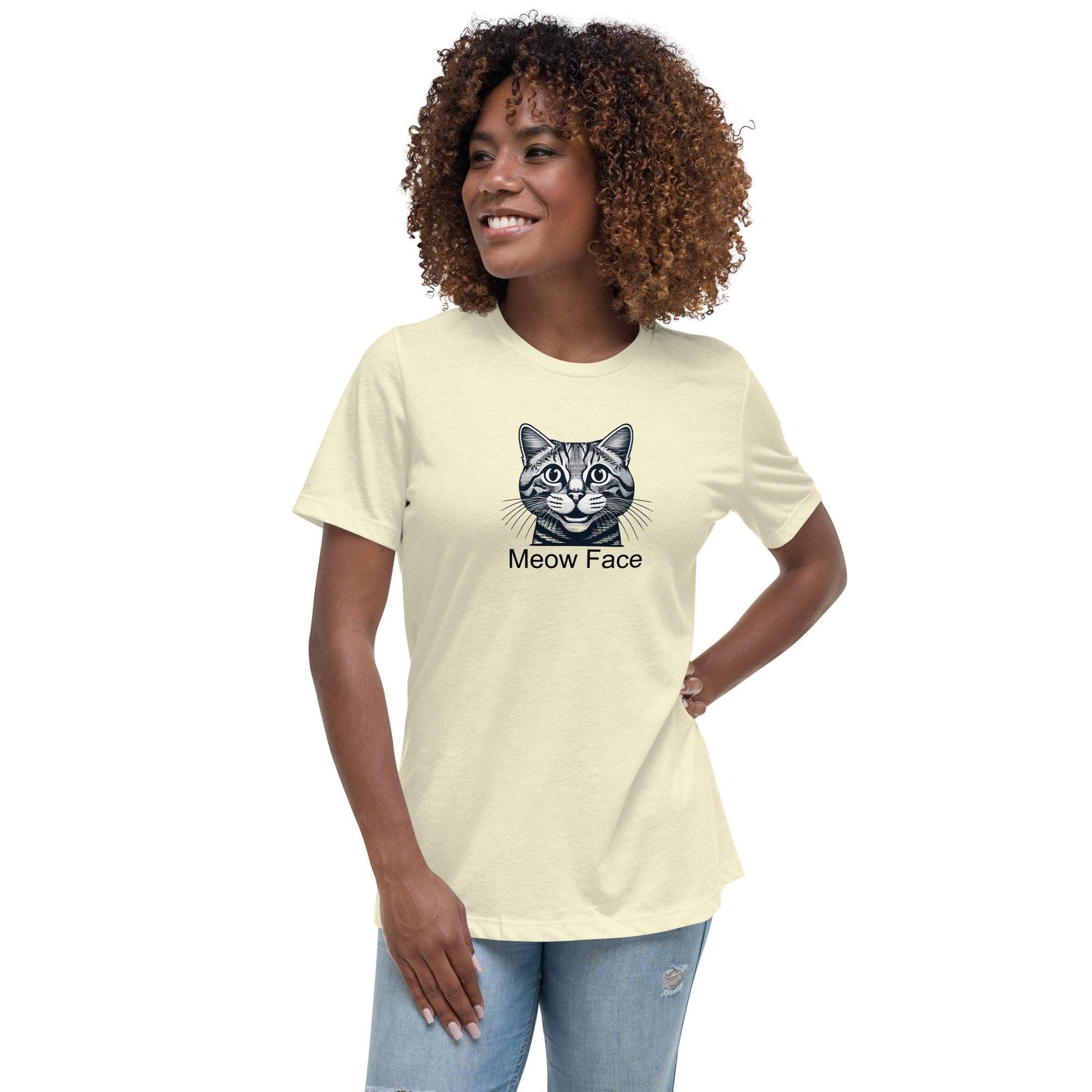 Meow Face ‘Tabby Cat’ Women's Relaxed T-Shirt - Faces Of Meow